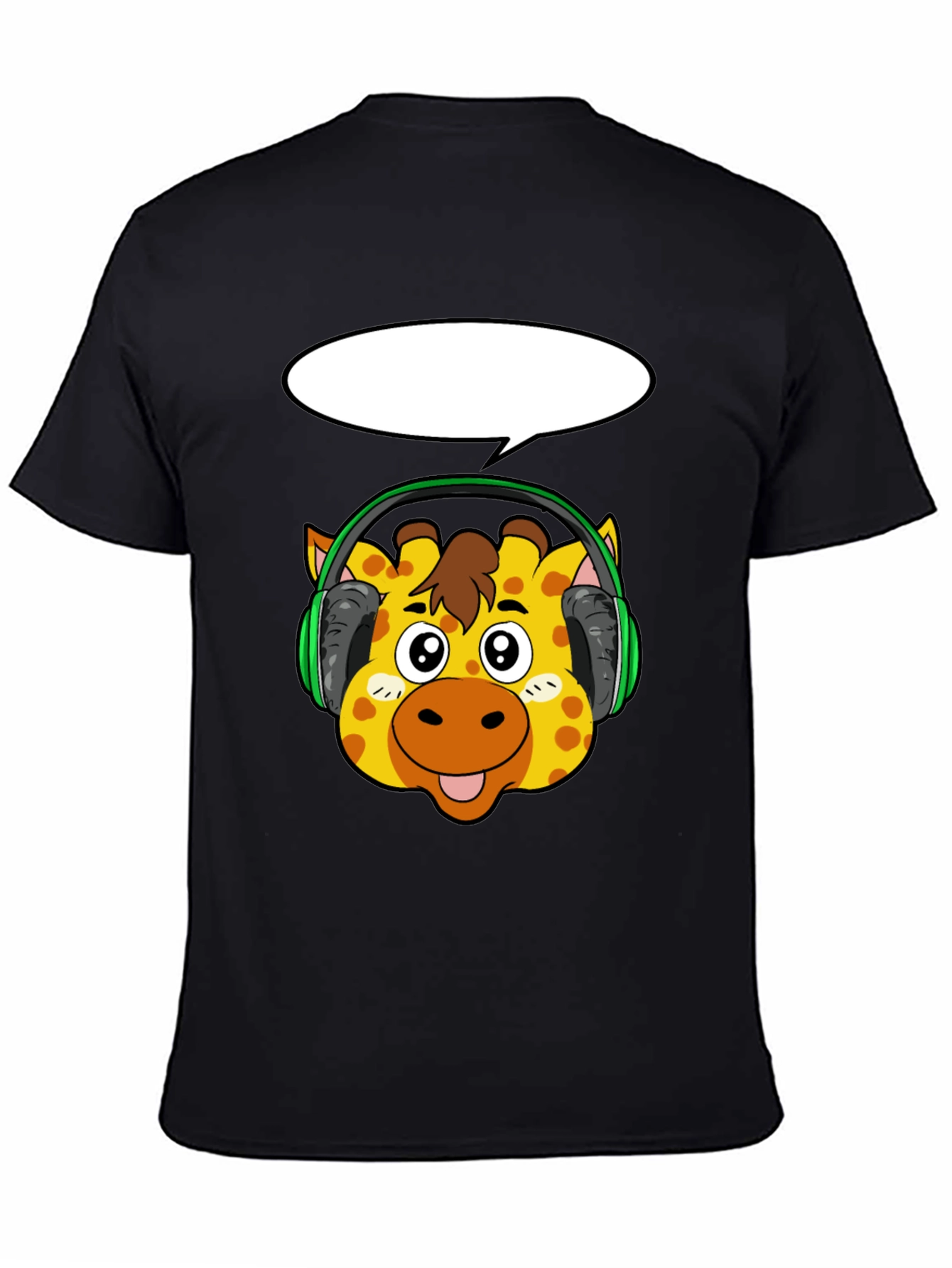 Giraffe Headphone Graphic Black T-Shirt