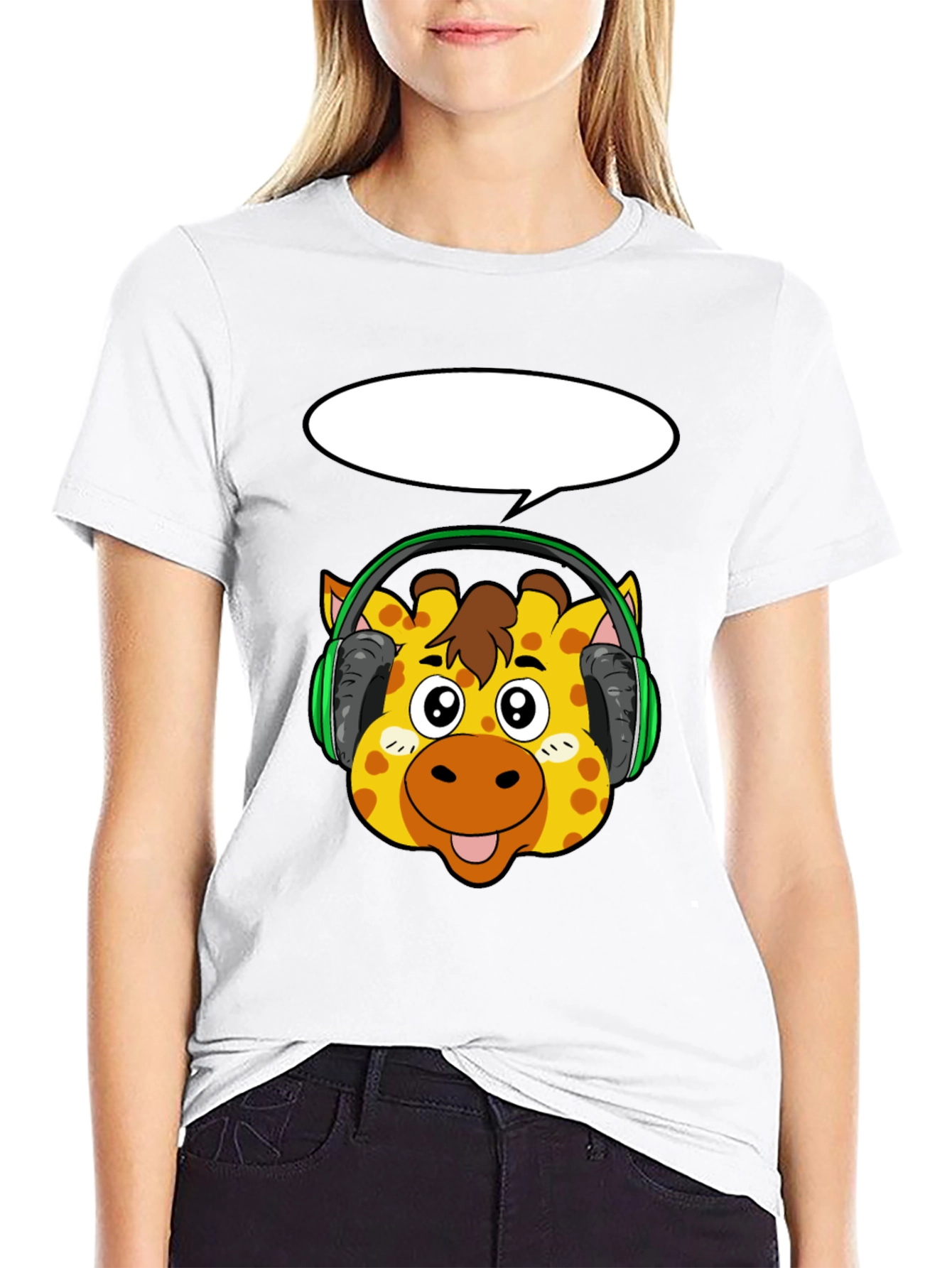 Giraffe Headphone Graphic Black T-Shirt