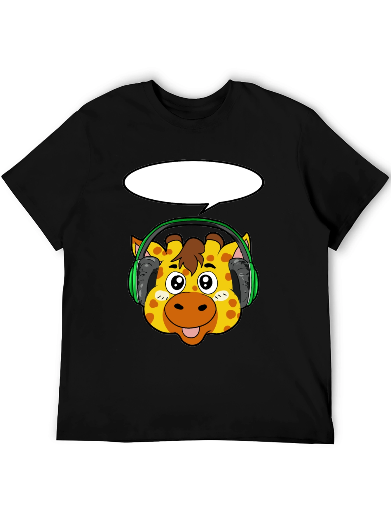 Giraffe Headphone Graphic Black T-Shirt