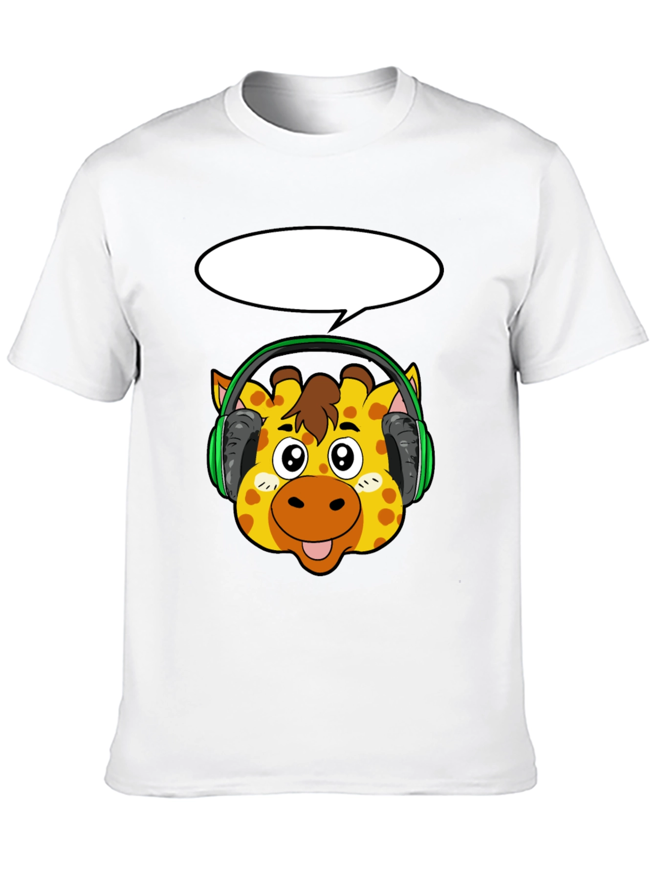 Giraffe Headphone Graphic Black T-Shirt