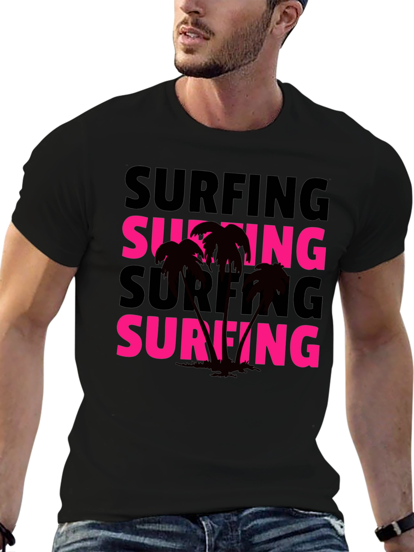 Surfing Palm Tee - Retro Style