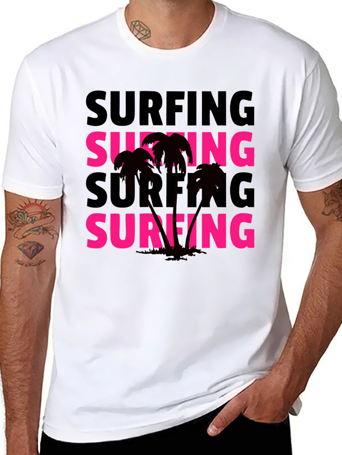 Surfing Palm Tee - Retro Style