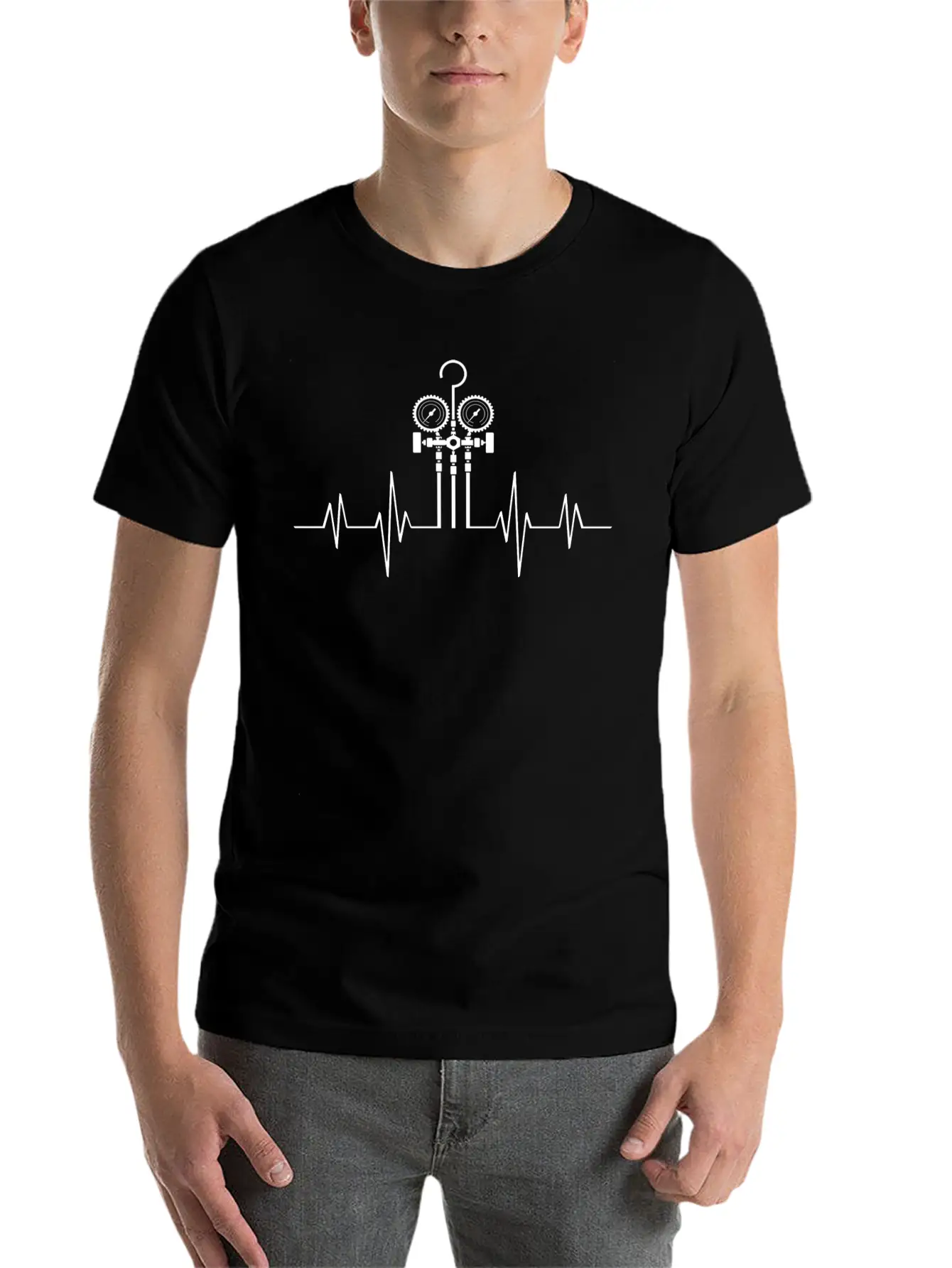 HVAC Love EKG Line Heartbeat HVAC Technician HVAC Unisex Casual T-Shirt – Clean Design For Daily Comfort