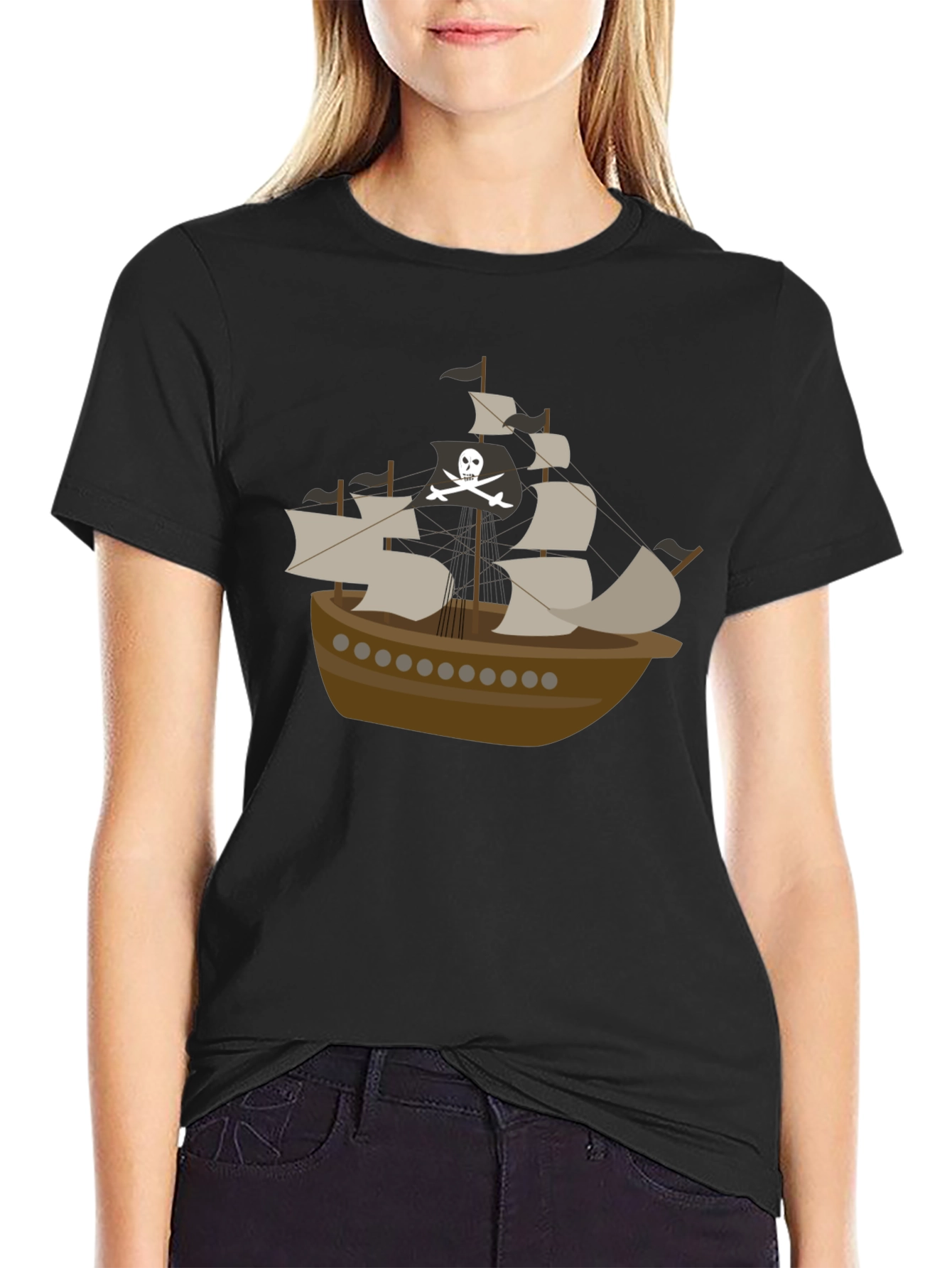Pirate Ship Graphic Tee - Mens Black T-Shirt