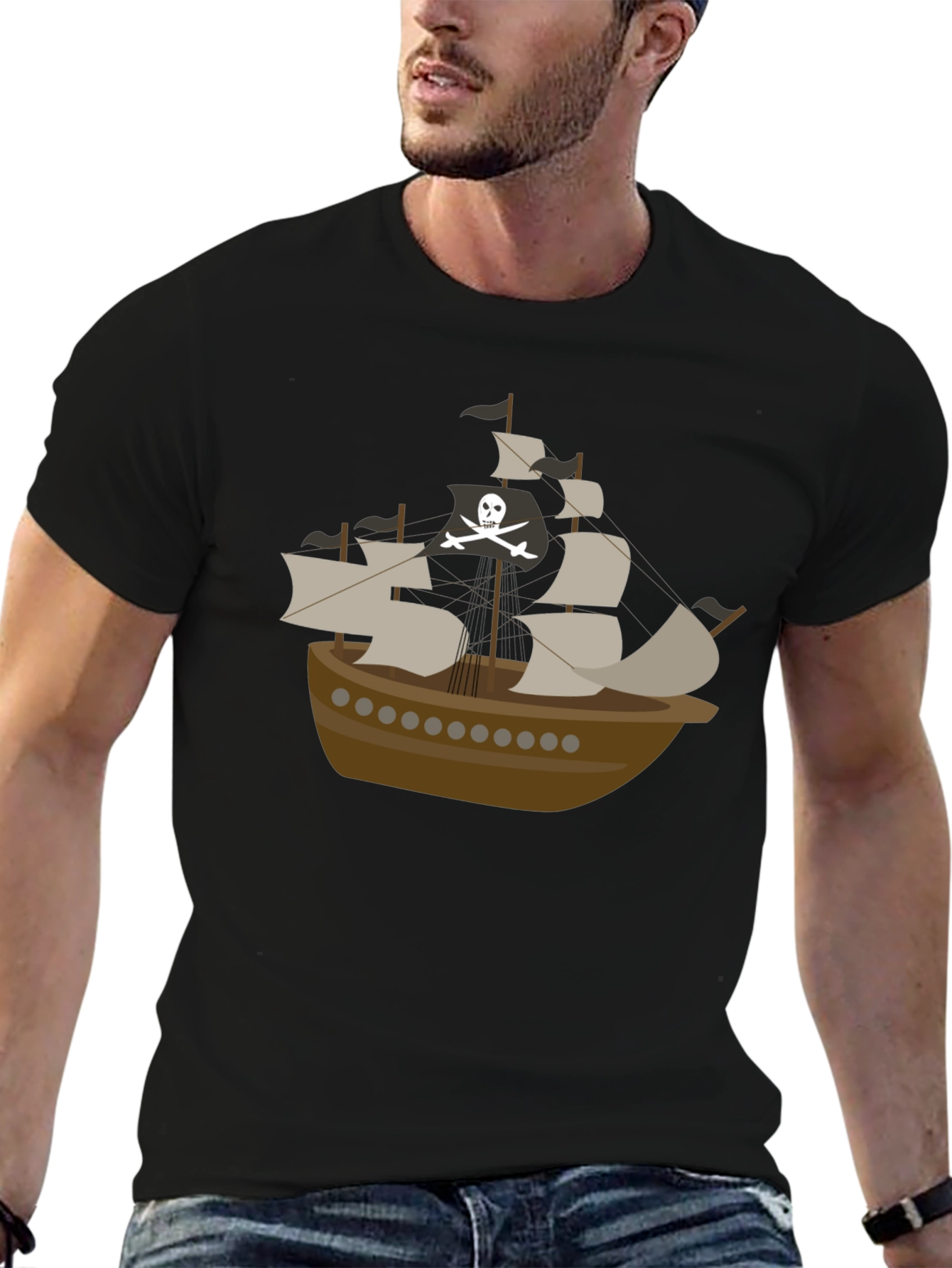 Pirate Ship Graphic Tee - Mens Black T-Shirt