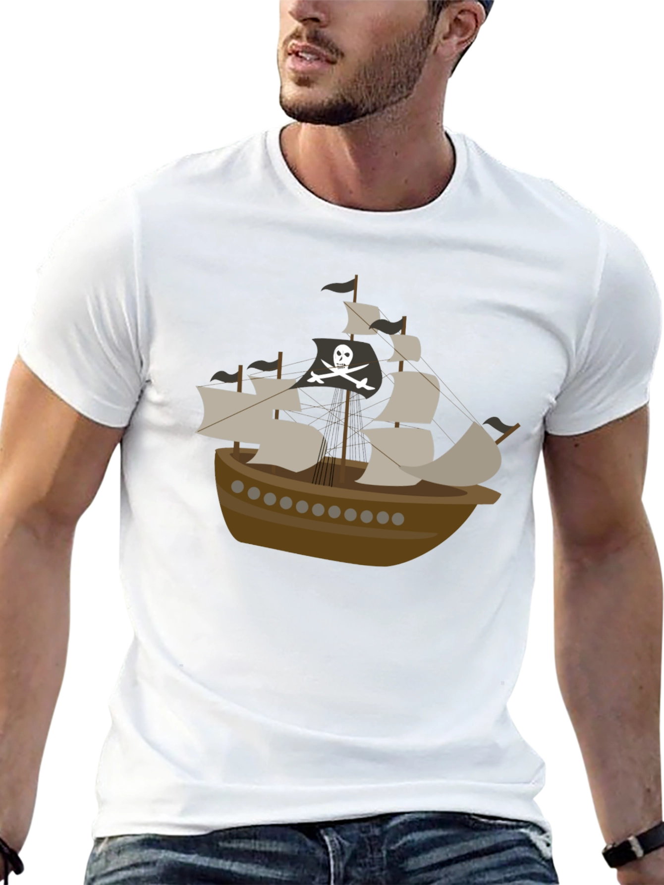 Pirate Ship Graphic Tee - Mens Black T-Shirt