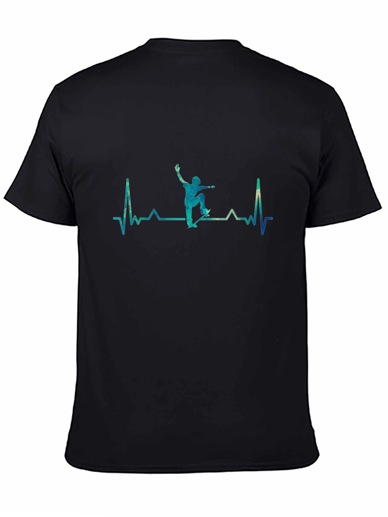 Skateboard Heartbeat Graphic Tee - Black Cotton Casual T-Shirt