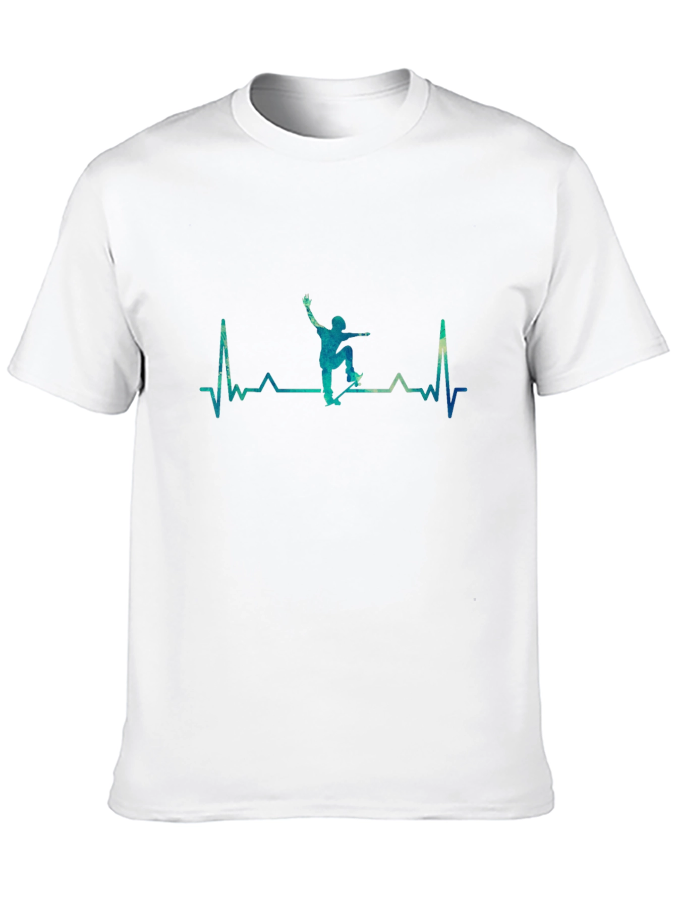 Skateboard Heartbeat Graphic Tee - Black Cotton Casual T-Shirt