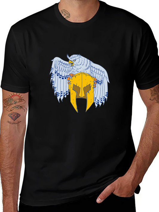 Owl & Spartan Helmet Graphic Tee - Cool Design T-Shirt