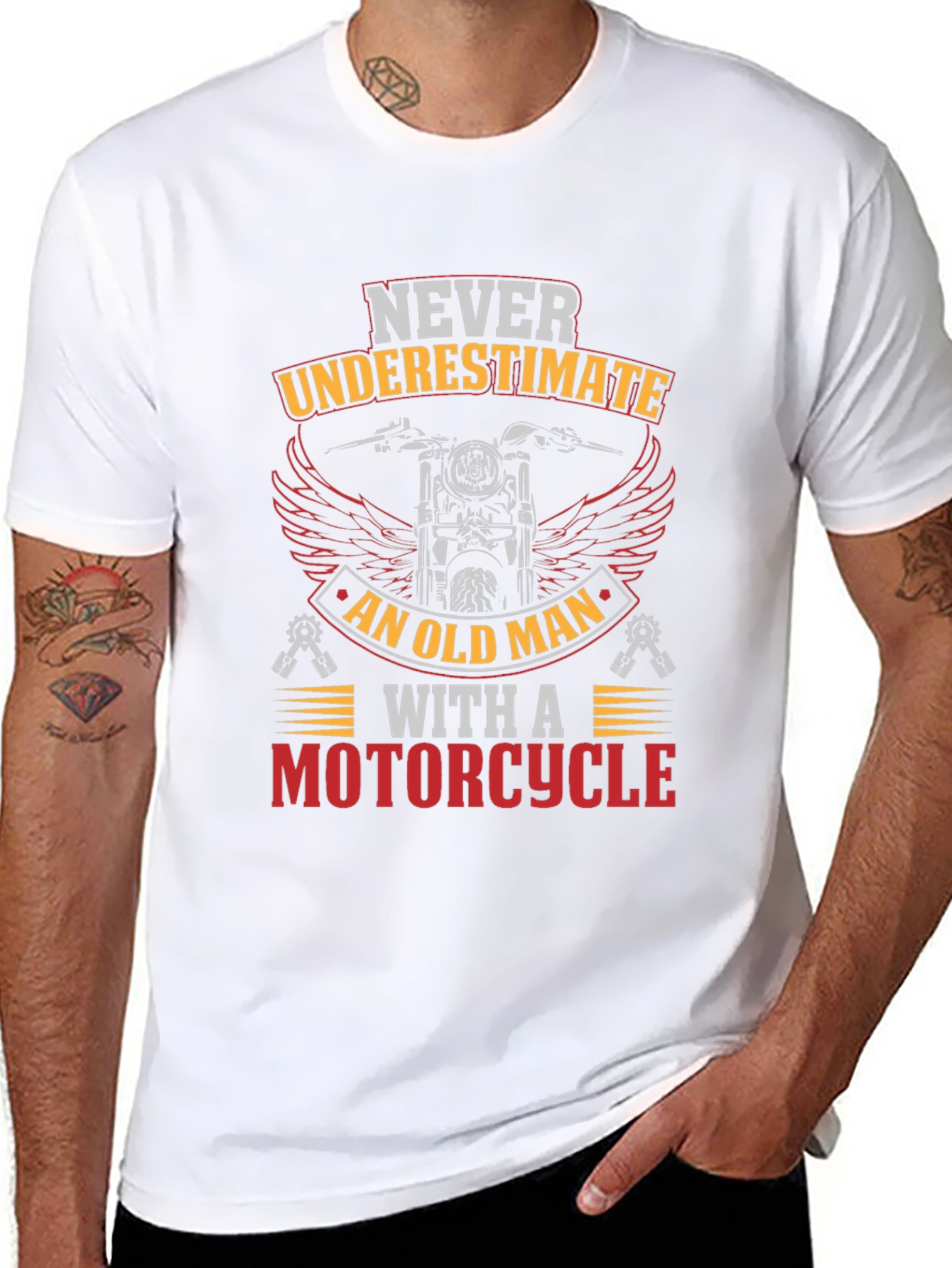 Never Underestimate Old Man Motorcycle Graphic T-Shirt