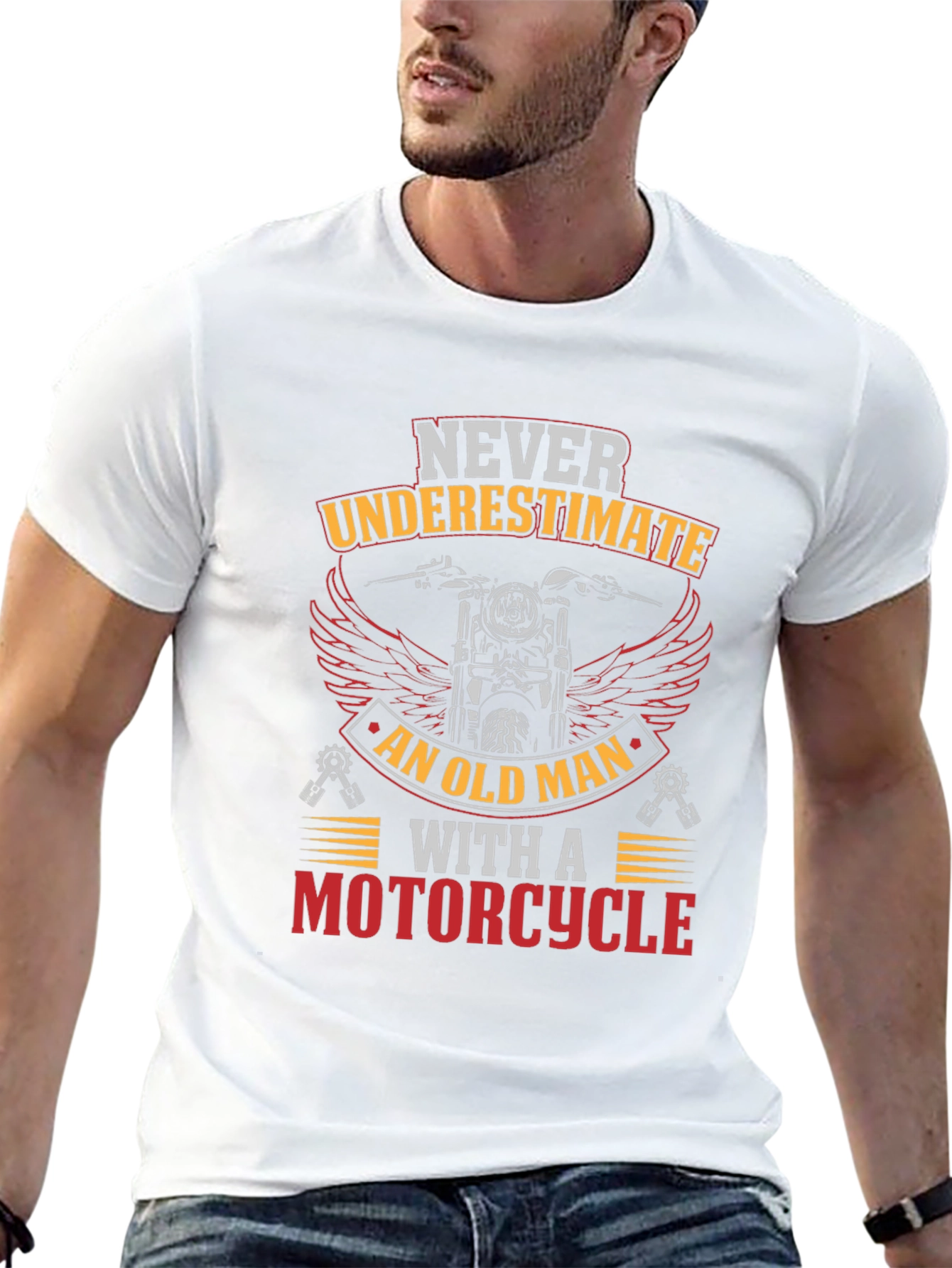 Never Underestimate Old Man Motorcycle Graphic T-Shirt