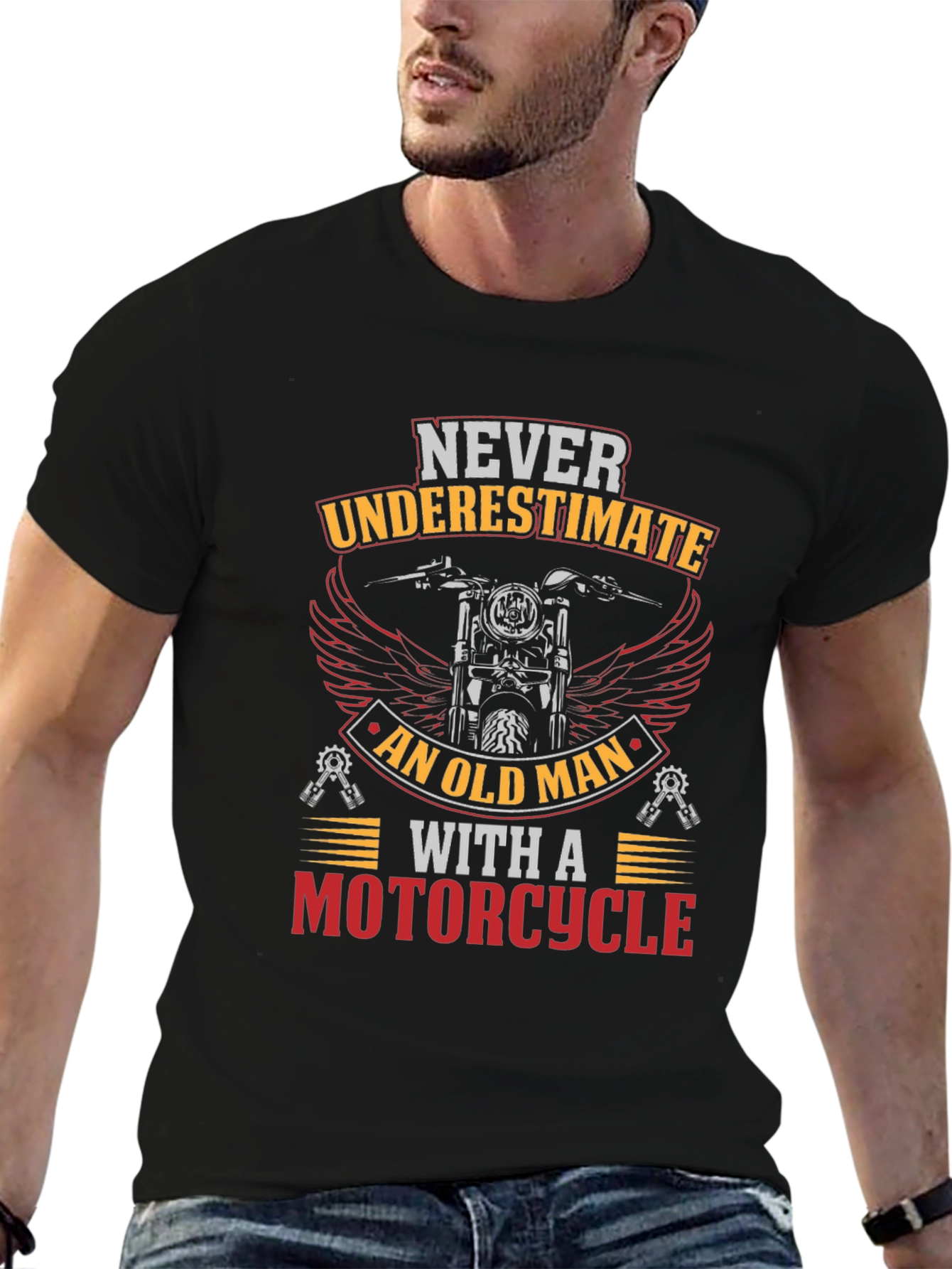 Never Underestimate Old Man Motorcycle Graphic T-Shirt