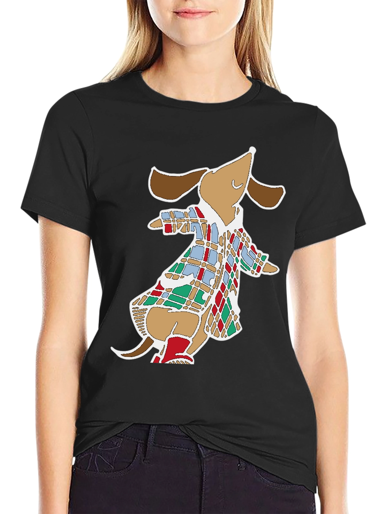 Dog in Coat Graphic Tee - Fun Black T-Shirt