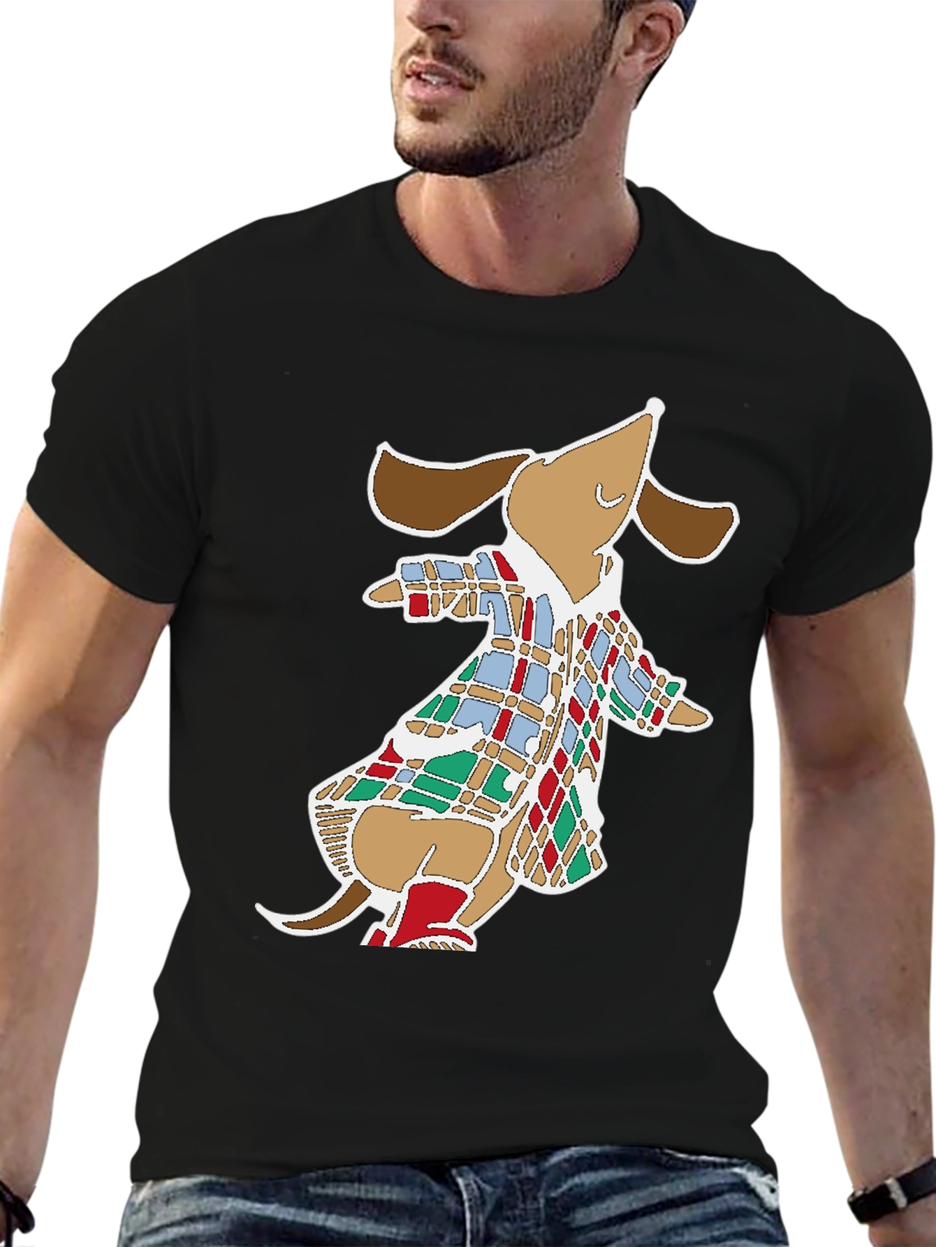 Dog in Coat Graphic Tee - Fun Black T-Shirt