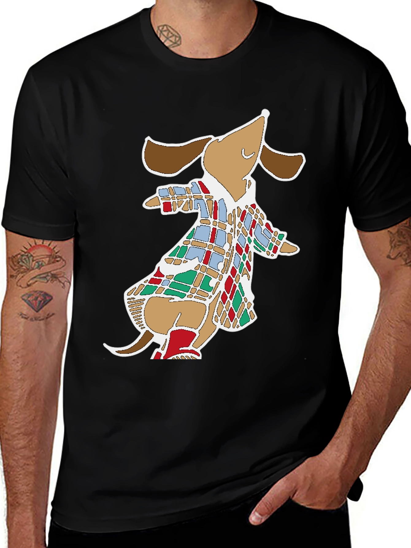 Dog in Coat Graphic Tee - Fun Black T-Shirt