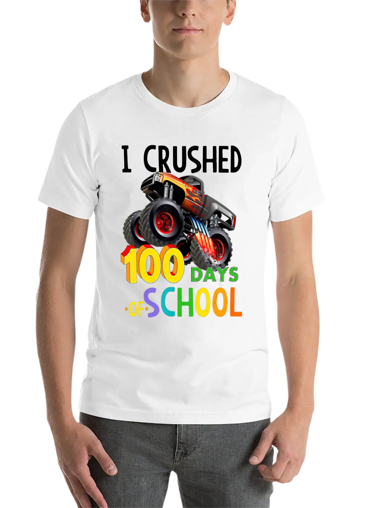 I Crushed 100 Days Of School Monster Truck Unisex Casual T-Shirt – Clean Design For Daily Comfort