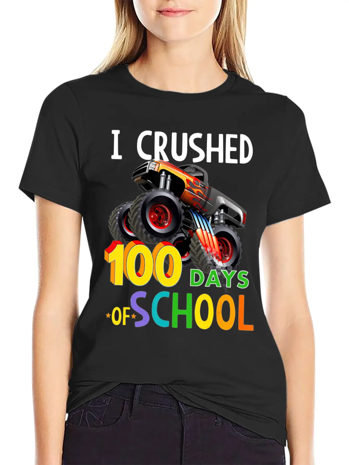 I Crushed 100 Days Of School Monster Truck Unisex Casual T-Shirt – Clean Design For Daily Comfort