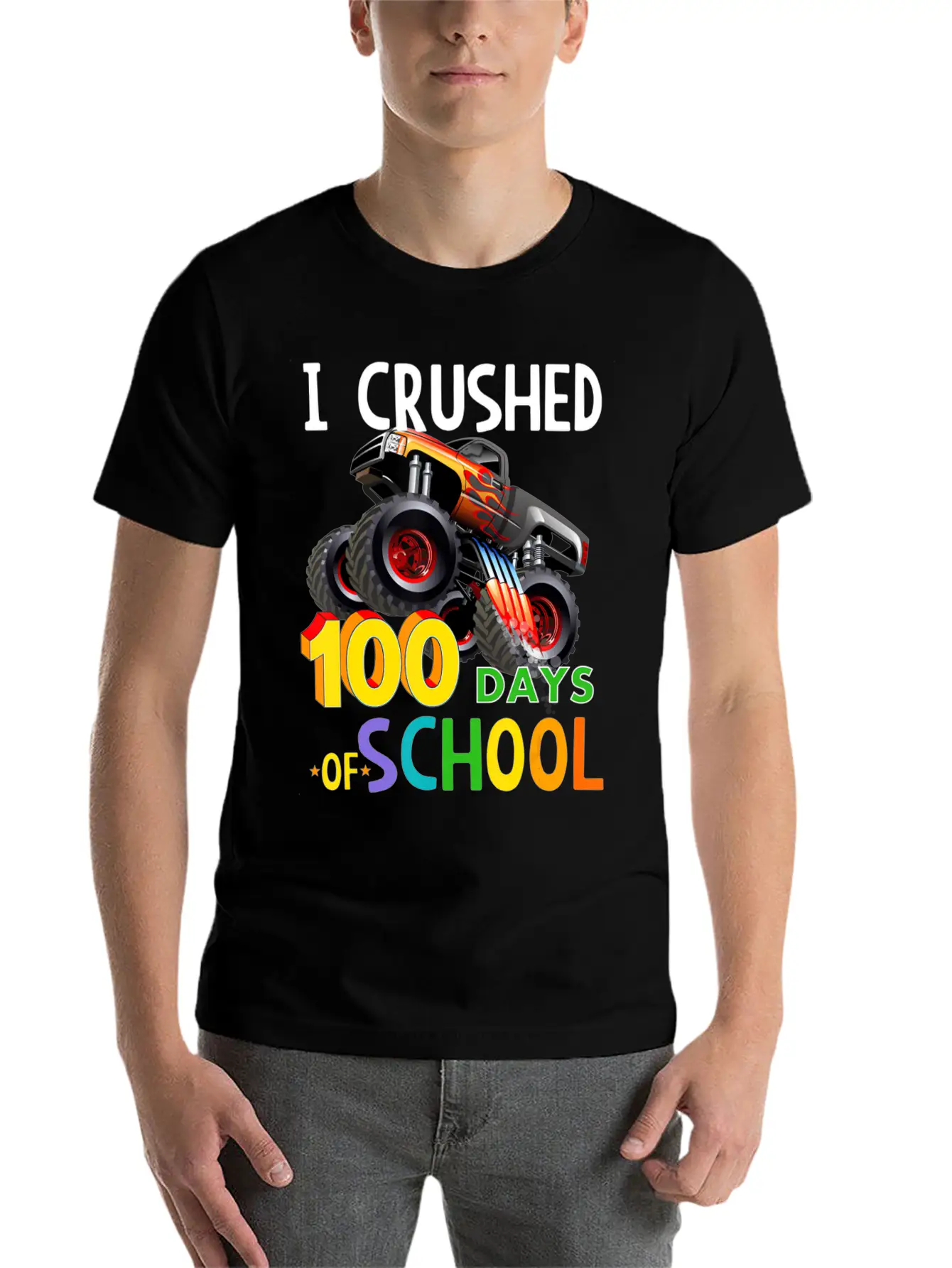 I Crushed 100 Days Of School Monster Truck Unisex Casual T-Shirt – Clean Design For Daily Comfort
