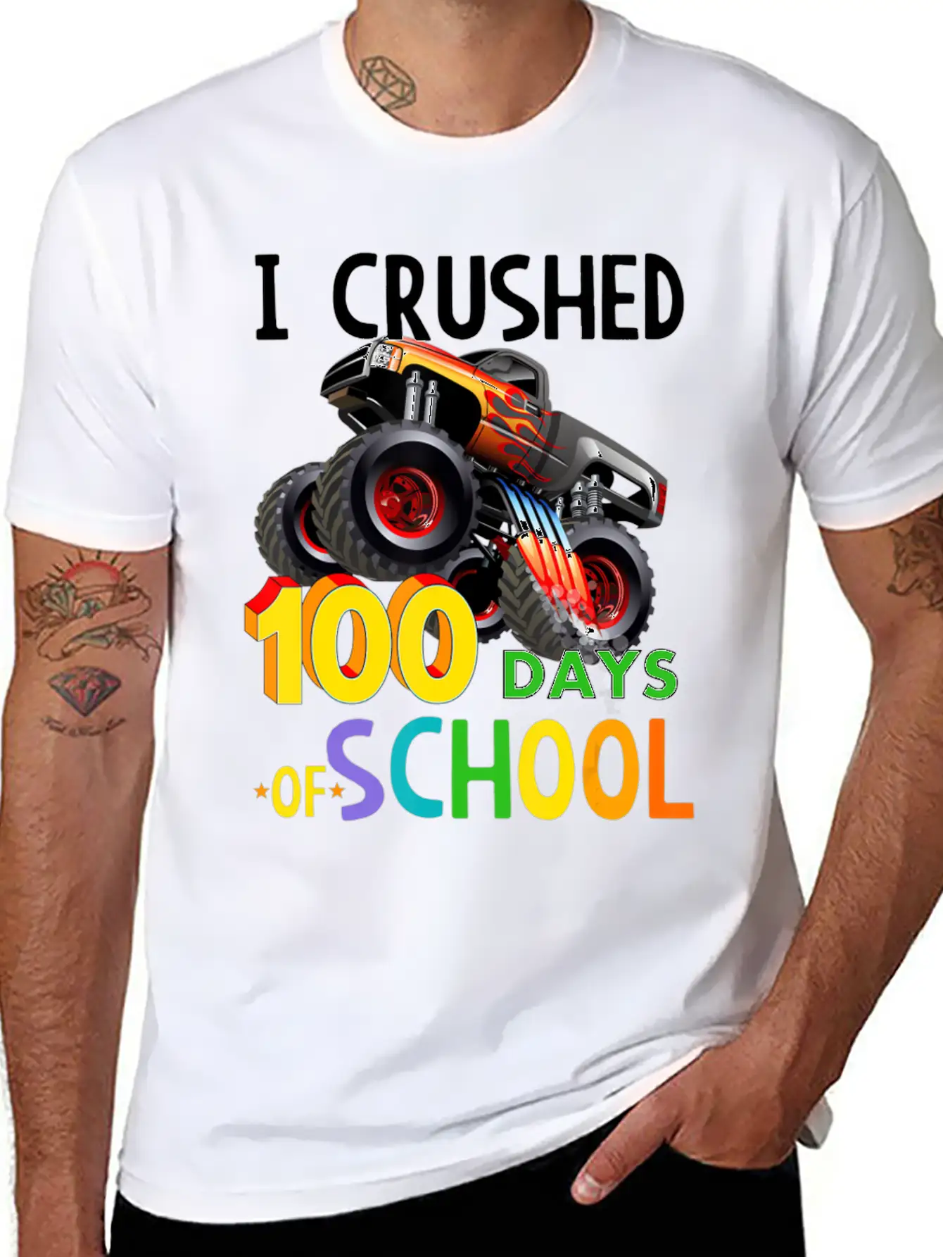 I Crushed 100 Days Of School Monster Truck Unisex Casual T-Shirt – Clean Design For Daily Comfort