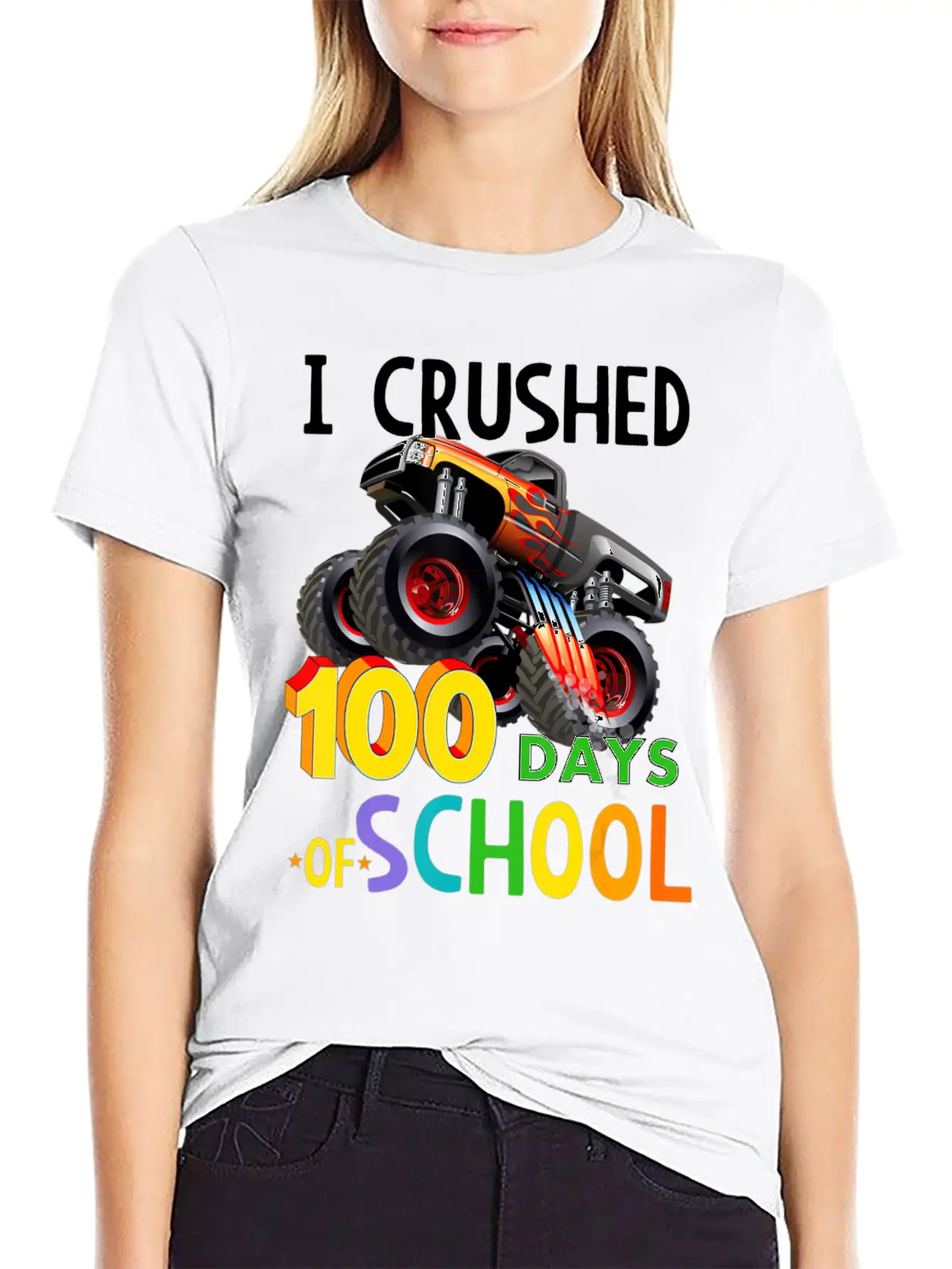 I Crushed 100 Days Of School Monster Truck Unisex Casual T-Shirt – Clean Design For Daily Comfort