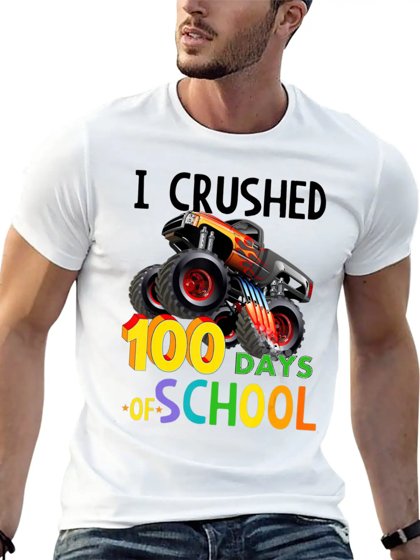 I Crushed 100 Days Of School Monster Truck Unisex Casual T-Shirt – Clean Design For Daily Comfort