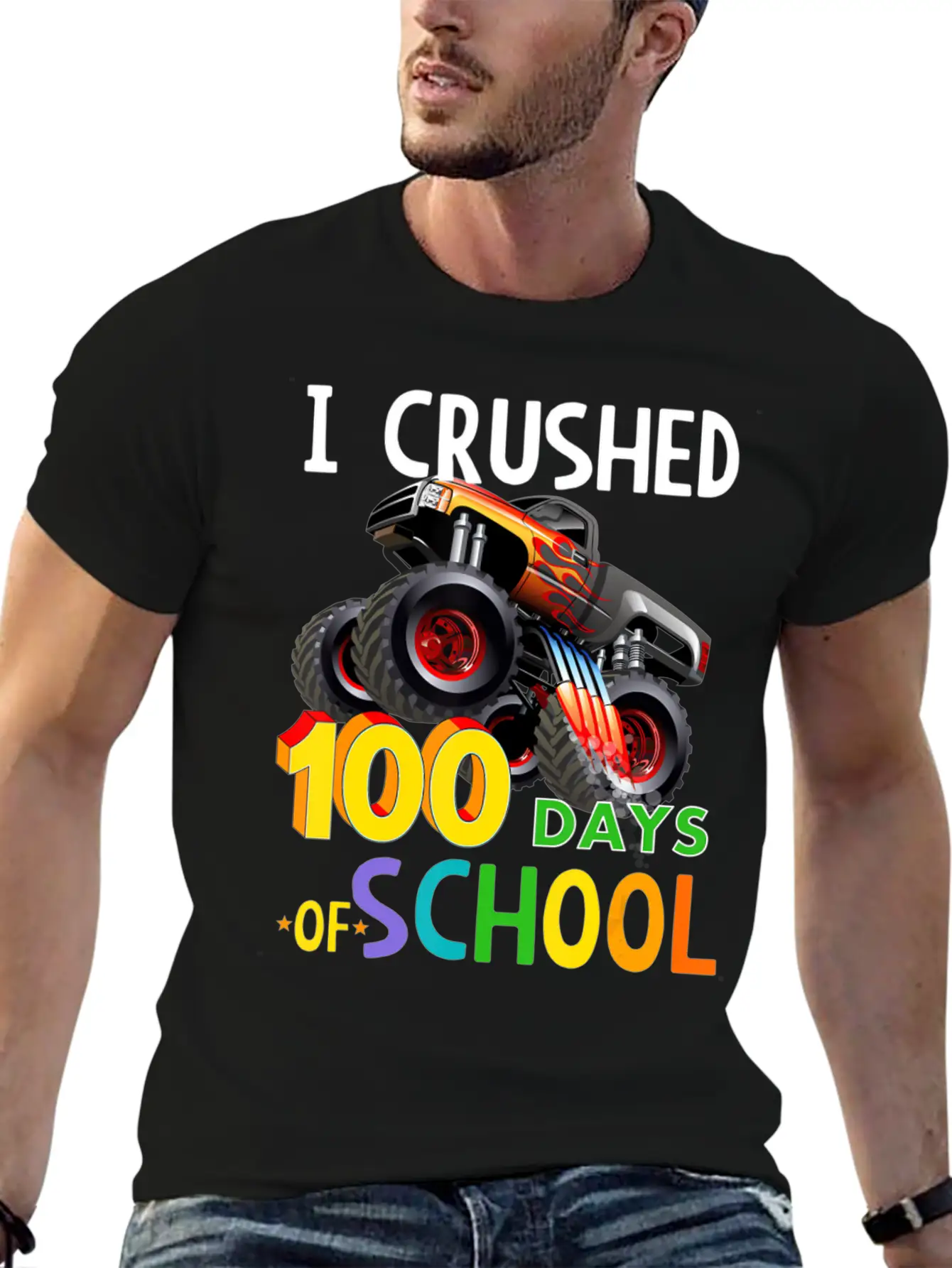 I Crushed 100 Days Of School Monster Truck Unisex Casual T-Shirt – Clean Design For Daily Comfort