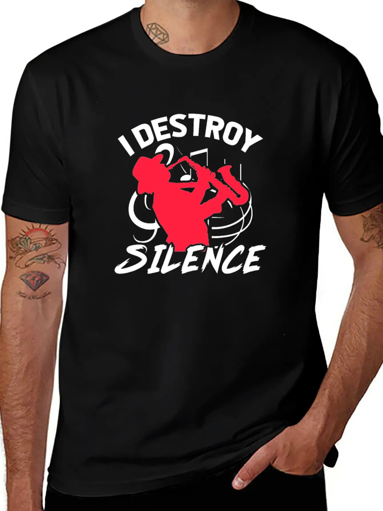 I Destroy Silence Saxophone Unisex Casual T-Shirt – Clean Design For Daily Comfort