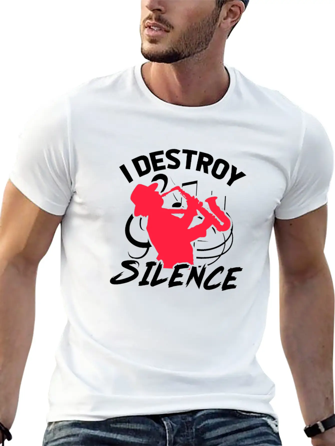 I Destroy Silence Saxophone Unisex Casual T-Shirt – Clean Design For Daily Comfort
