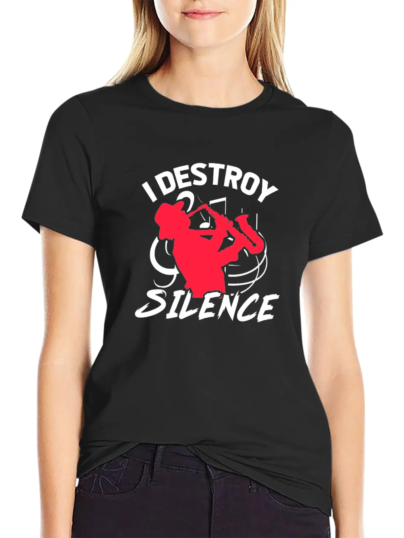 I Destroy Silence Saxophone Unisex Casual T-Shirt – Clean Design For Daily Comfort