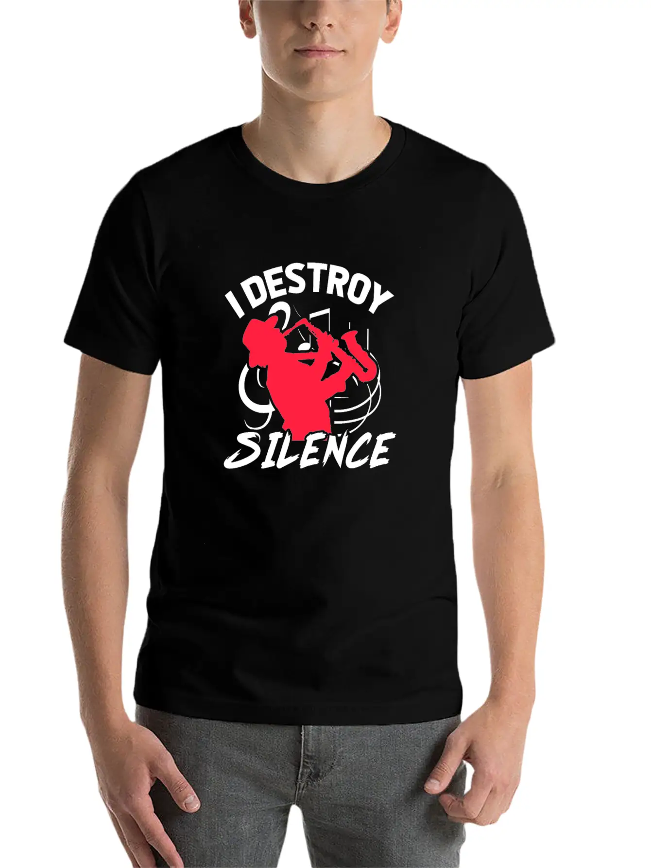 I Destroy Silence Saxophone Unisex Casual T-Shirt – Clean Design For Daily Comfort