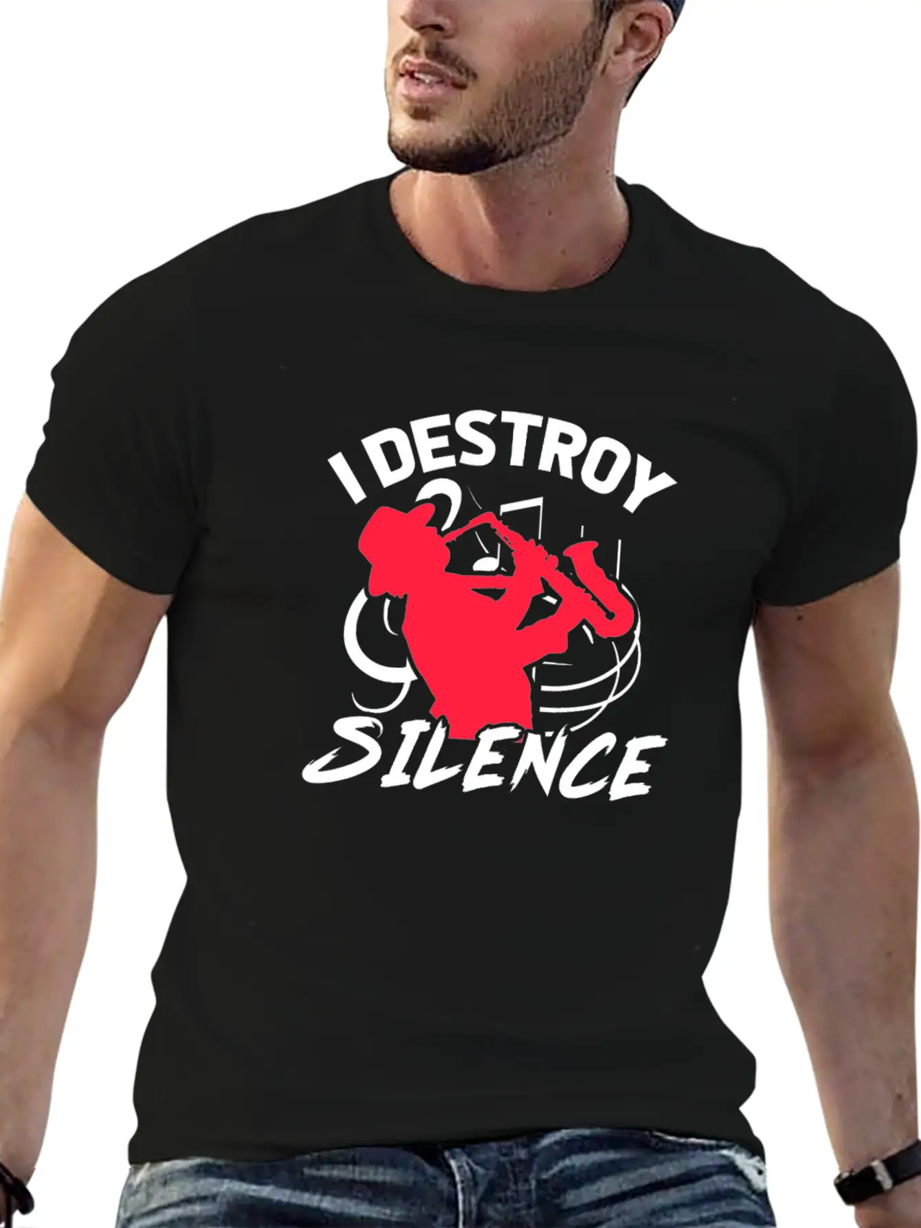 I Destroy Silence Saxophone Unisex Casual T-Shirt – Clean Design For Daily Comfort