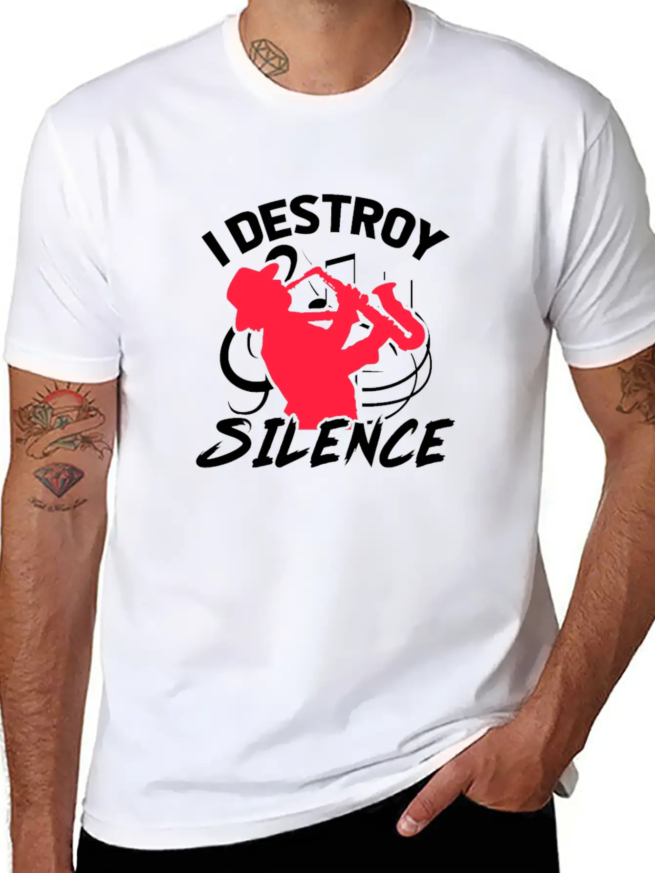 I Destroy Silence Saxophone Unisex Casual T-Shirt – Clean Design For Daily Comfort