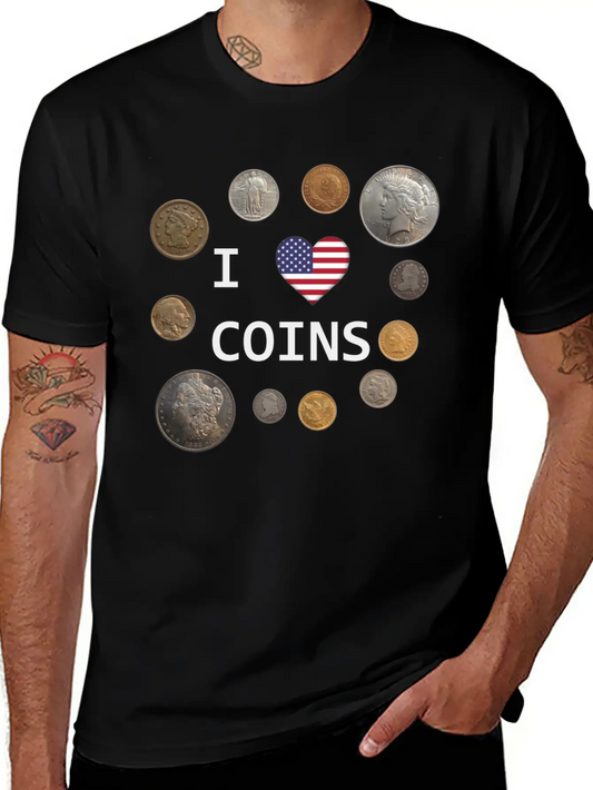 I Love Coins - US Flag Unisex Casual T-Shirt – Clean Design For Daily Comfort
