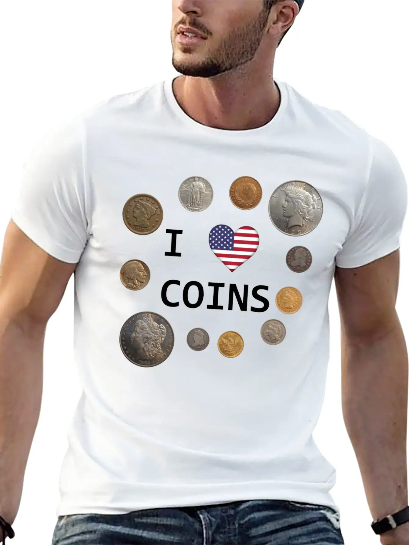 I Love Coins - US Flag Unisex Casual T-Shirt – Clean Design For Daily Comfort