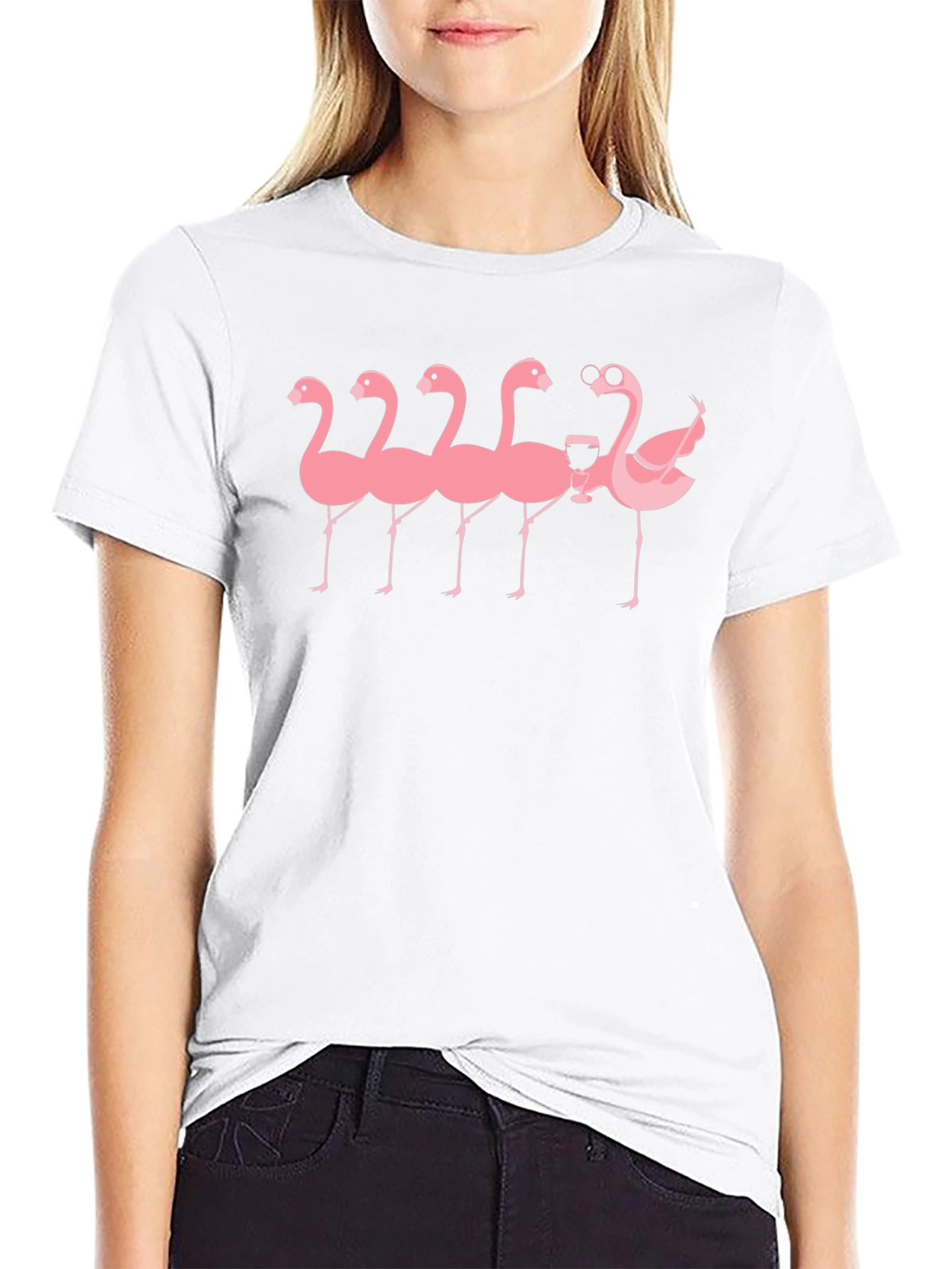 Black T-Shirt with Flamingo Graphic