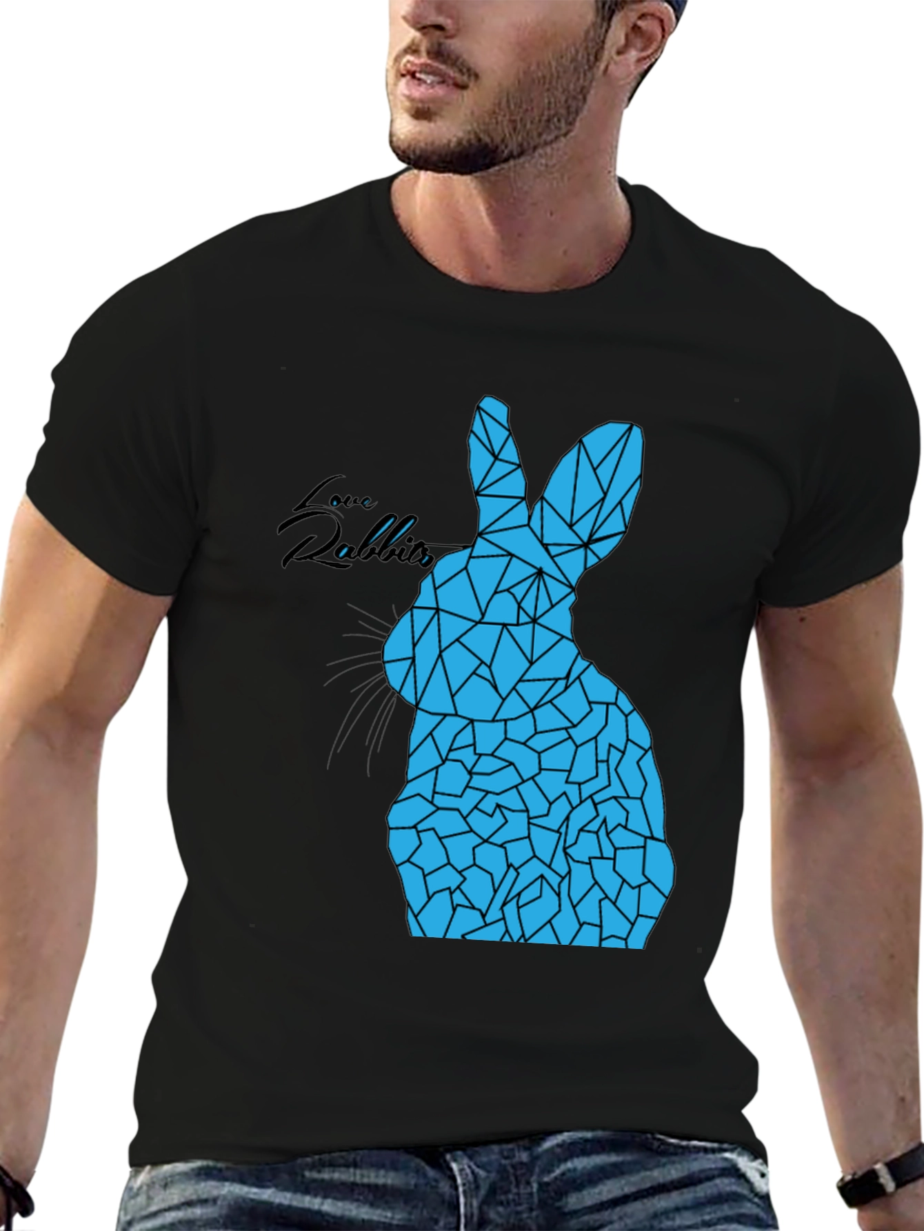 Geometric Rabbit Graphic Tee - Black Unisex T-Shirt