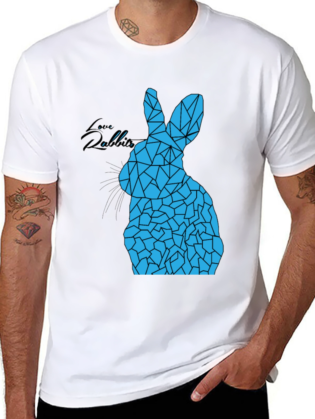 Geometric Rabbit Graphic Tee - Black Unisex T-Shirt