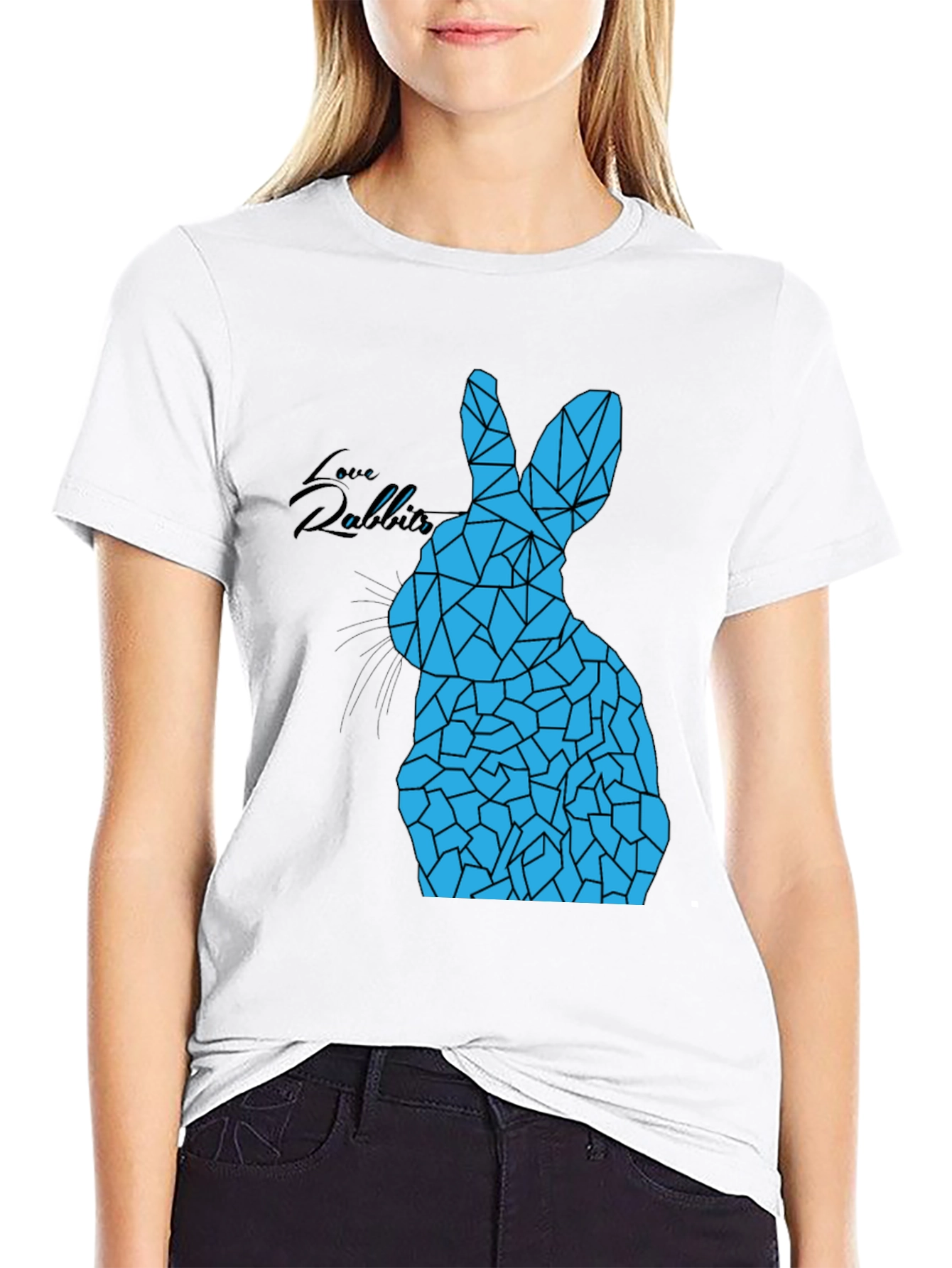 Geometric Rabbit Graphic Tee - Black Unisex T-Shirt