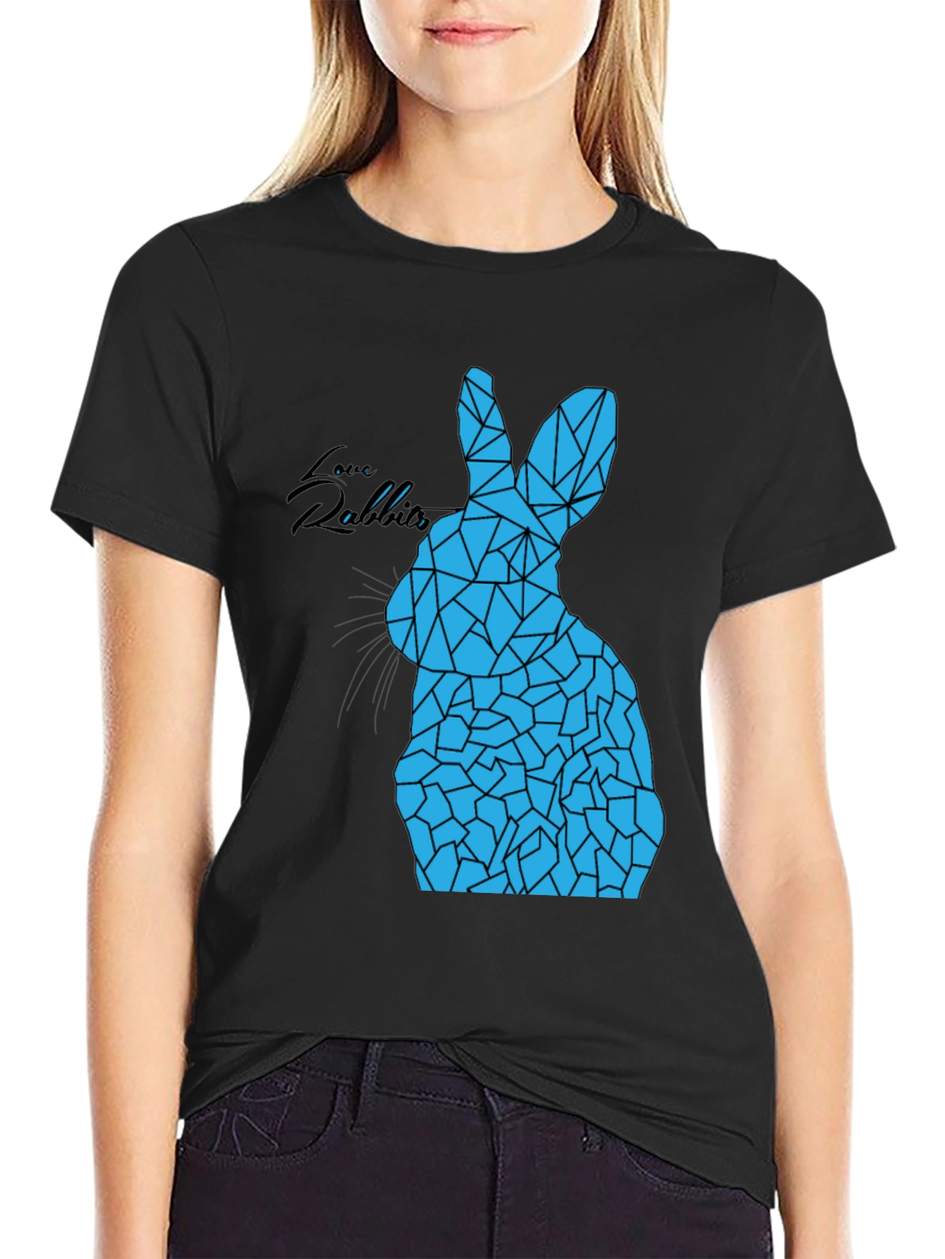 Geometric Rabbit Graphic Tee - Black Unisex T-Shirt