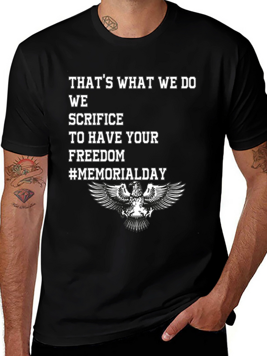 Memorial Day Eagle Graphic Black T-Shirt