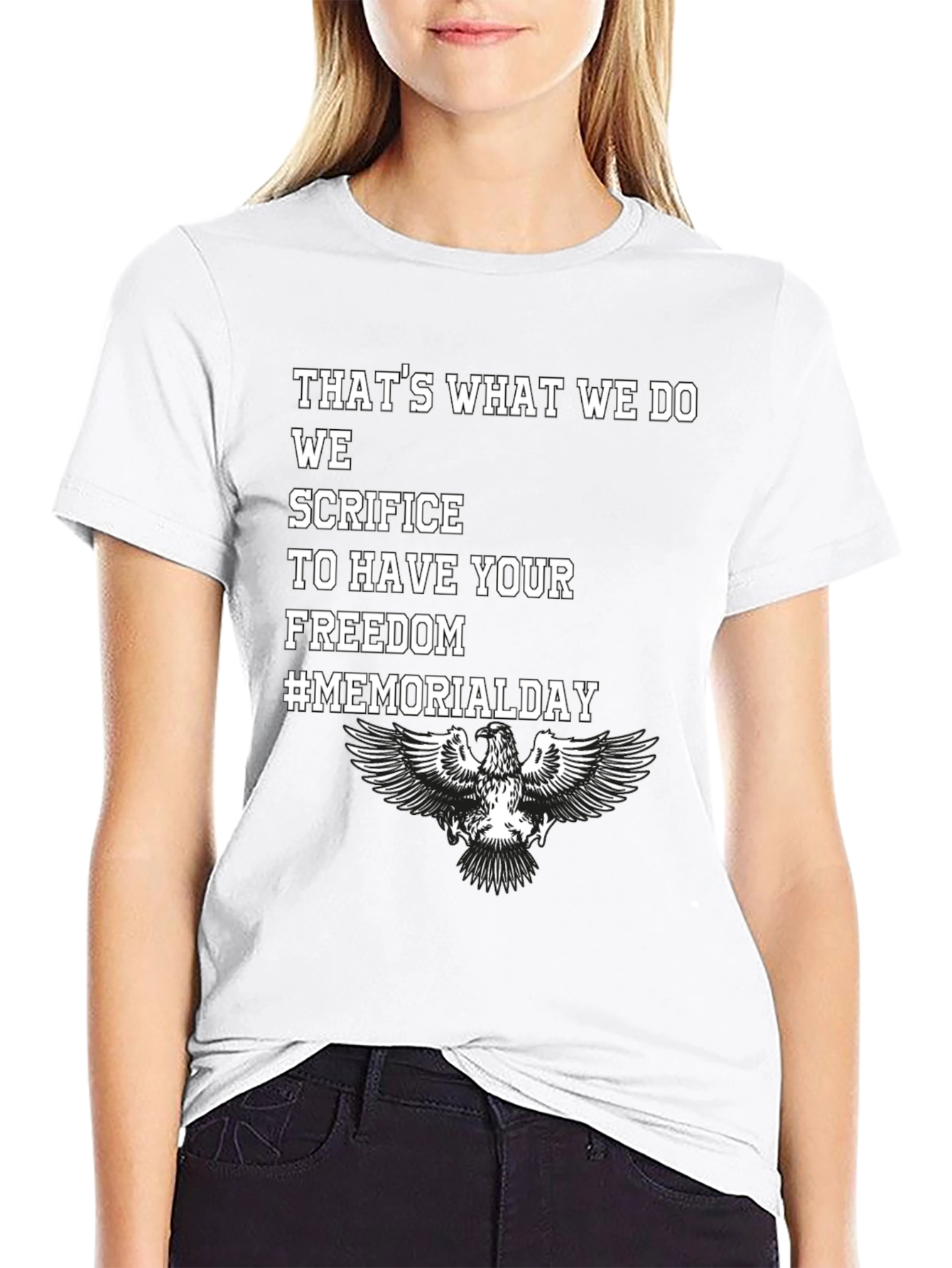 Memorial Day Eagle Graphic Black T-Shirt