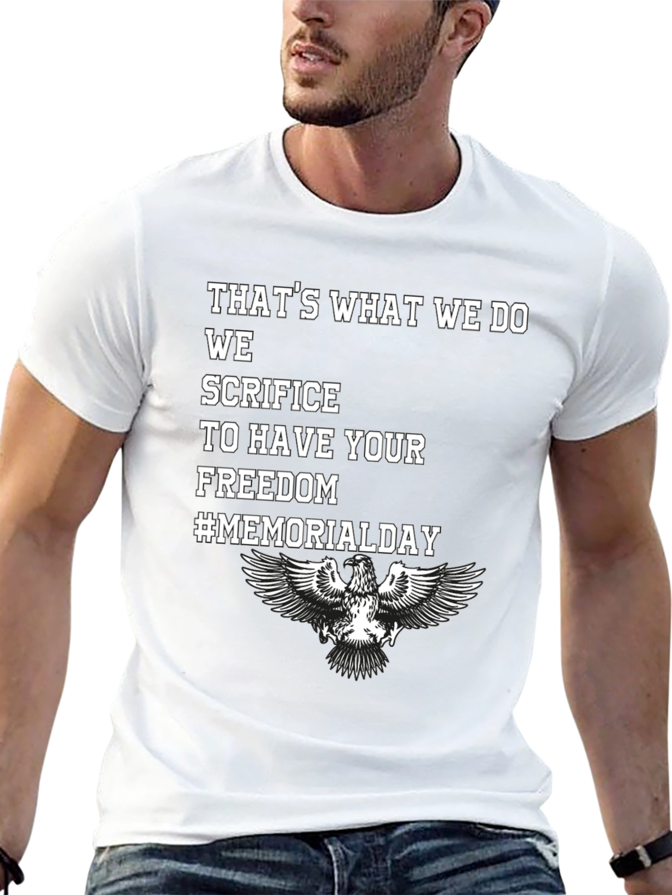 Memorial Day Eagle Graphic Black T-Shirt