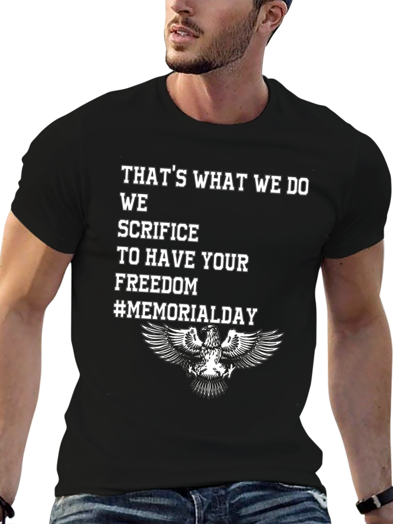 Memorial Day Eagle Graphic Black T-Shirt