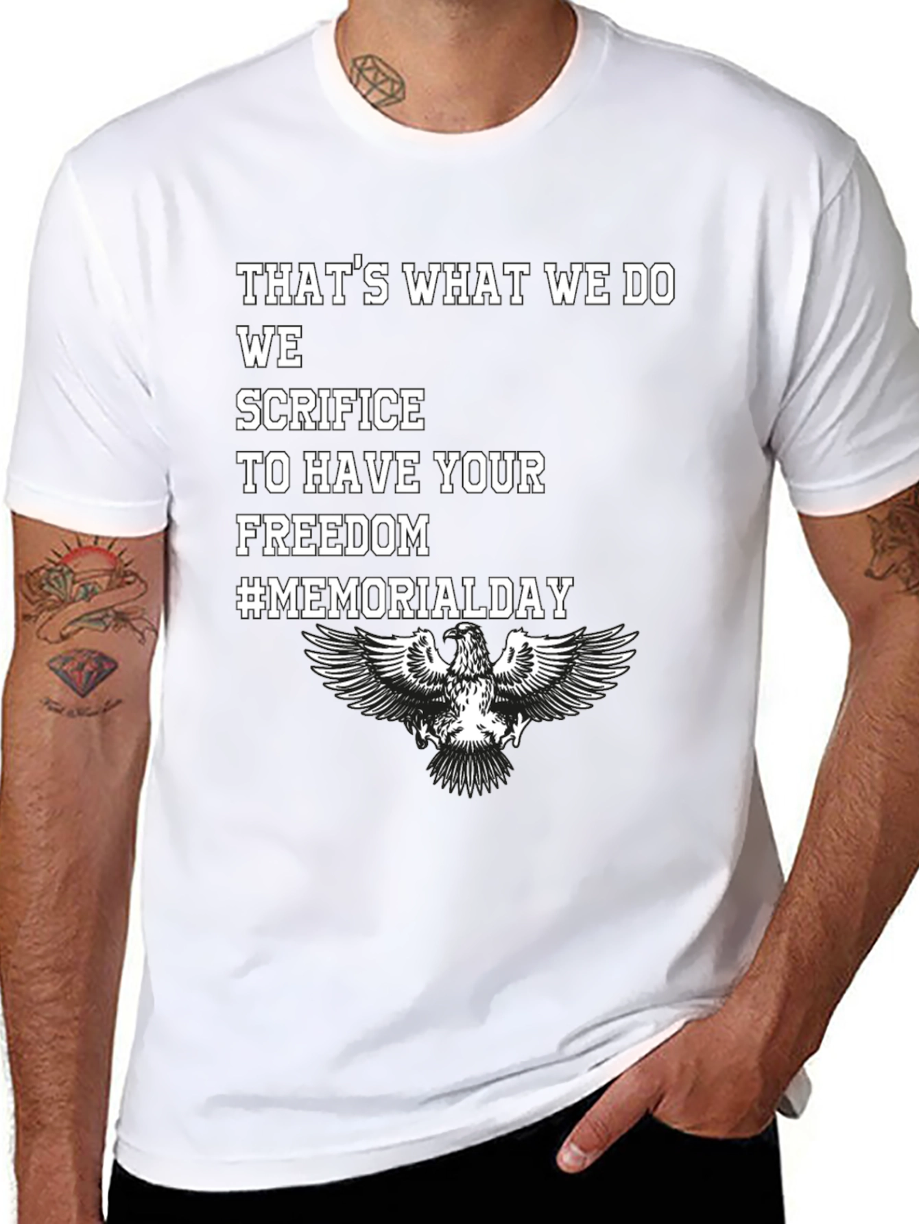 Memorial Day Eagle Graphic Black T-Shirt
