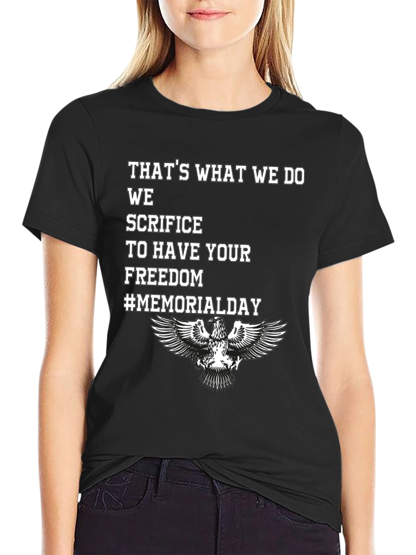Memorial Day Eagle Graphic Black T-Shirt