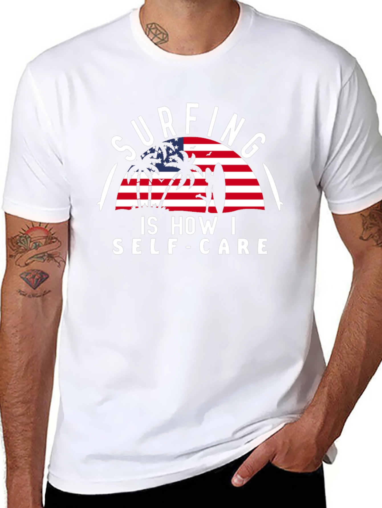Surfing Self-Care Graphic Tee - Black Cotton T-Shirt