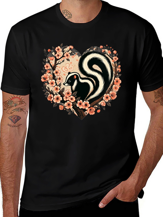 Skunk Floral Heart T-Shirt - Stylish Animal Tee