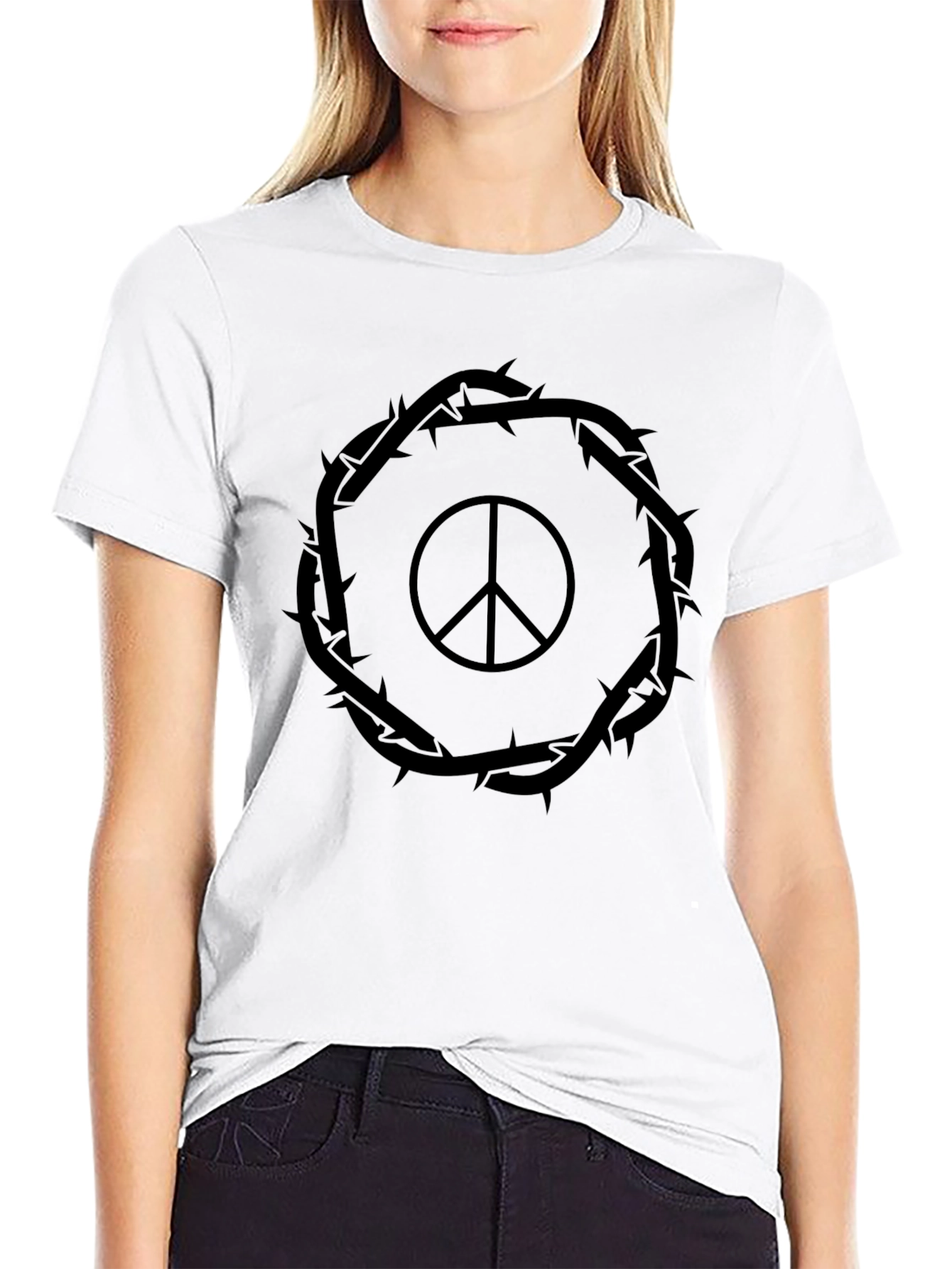 Peace Sign Crown of Thorns Black T-Shirt