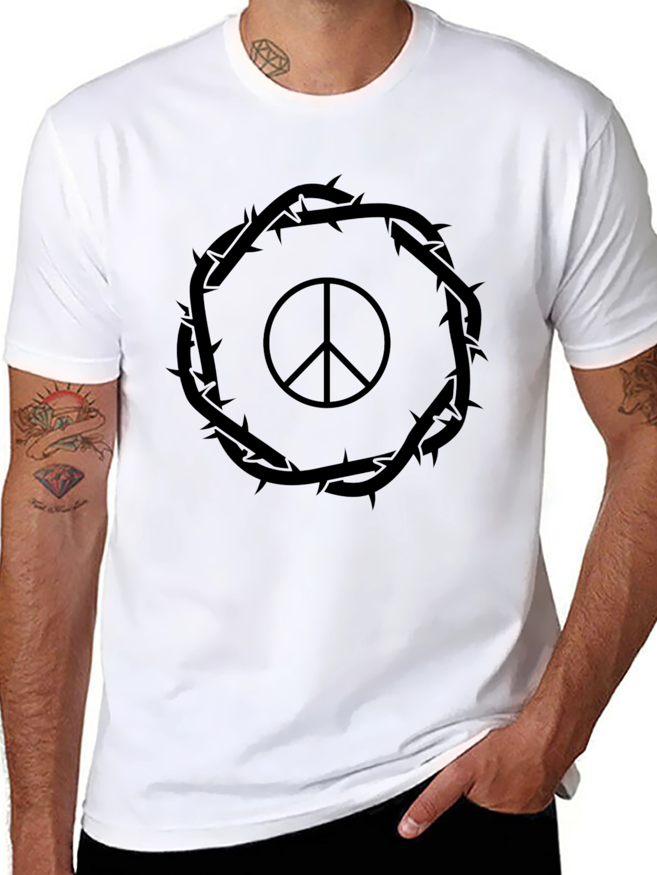 Peace Sign Crown of Thorns Black T-Shirt