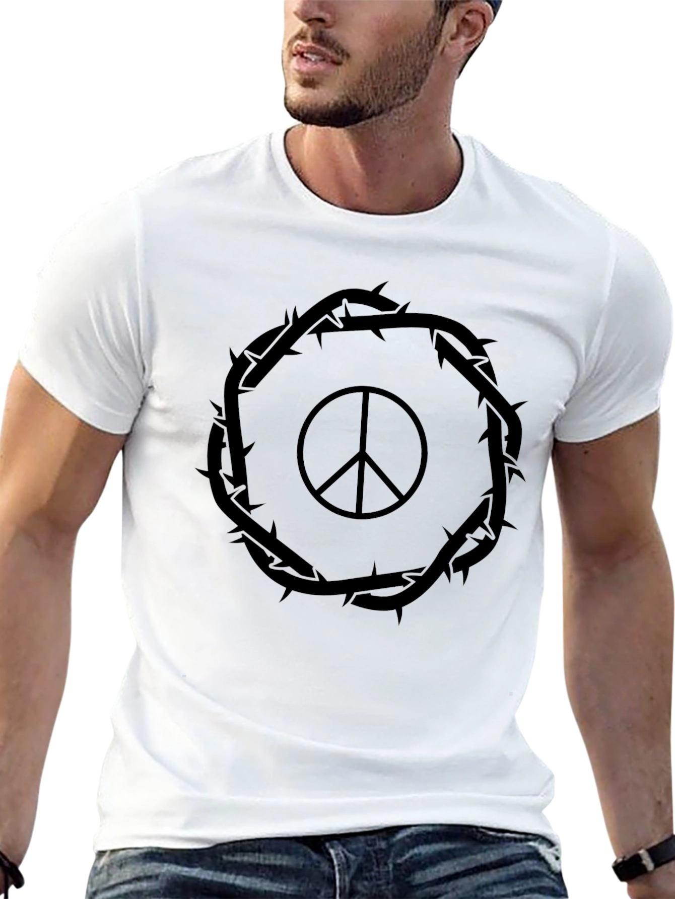 Peace Sign Crown of Thorns Black T-Shirt